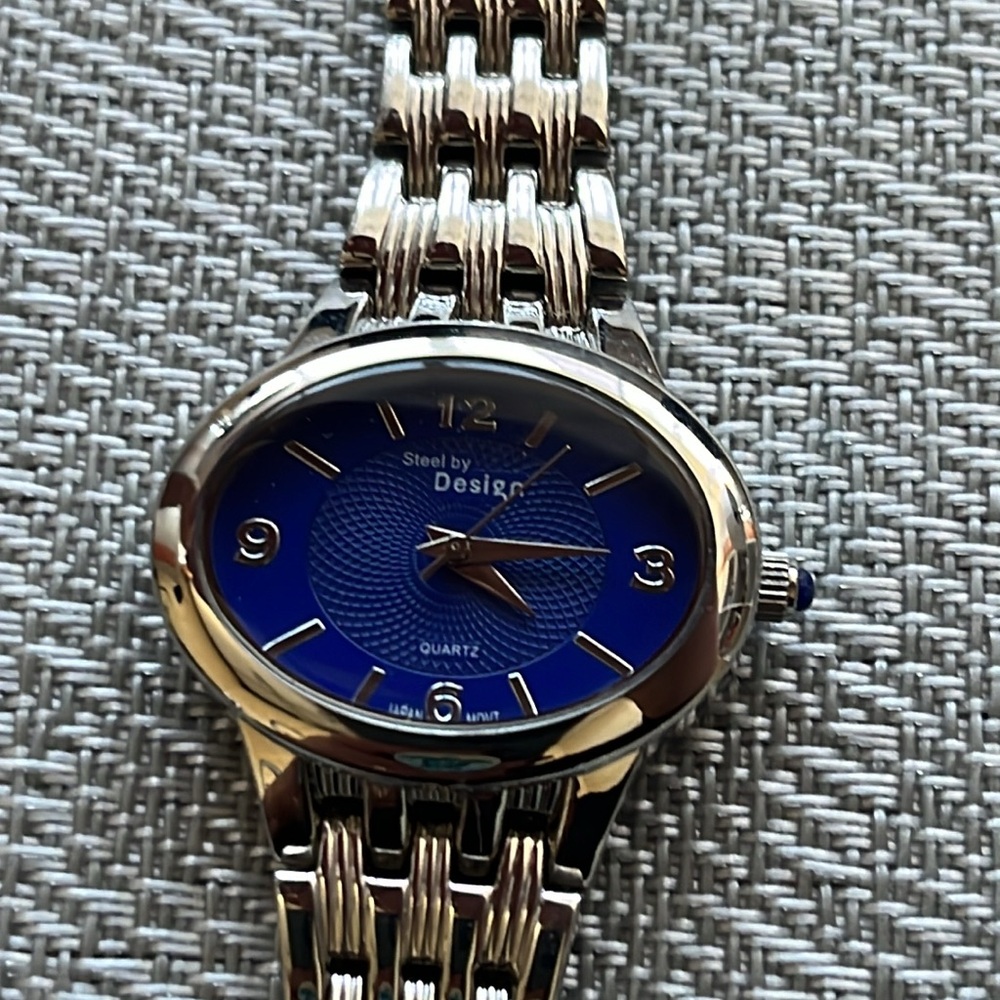 Steel by Design Silver and Blue Water Resistant Watch